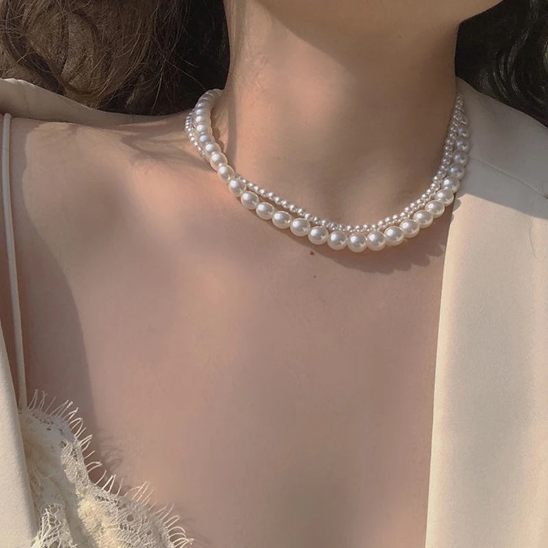 Fashion Pearl Necklace Wedding Party Jewelry for Women Multilayer Elegant Chain Retro Accessories Gift 2024 New Trendy