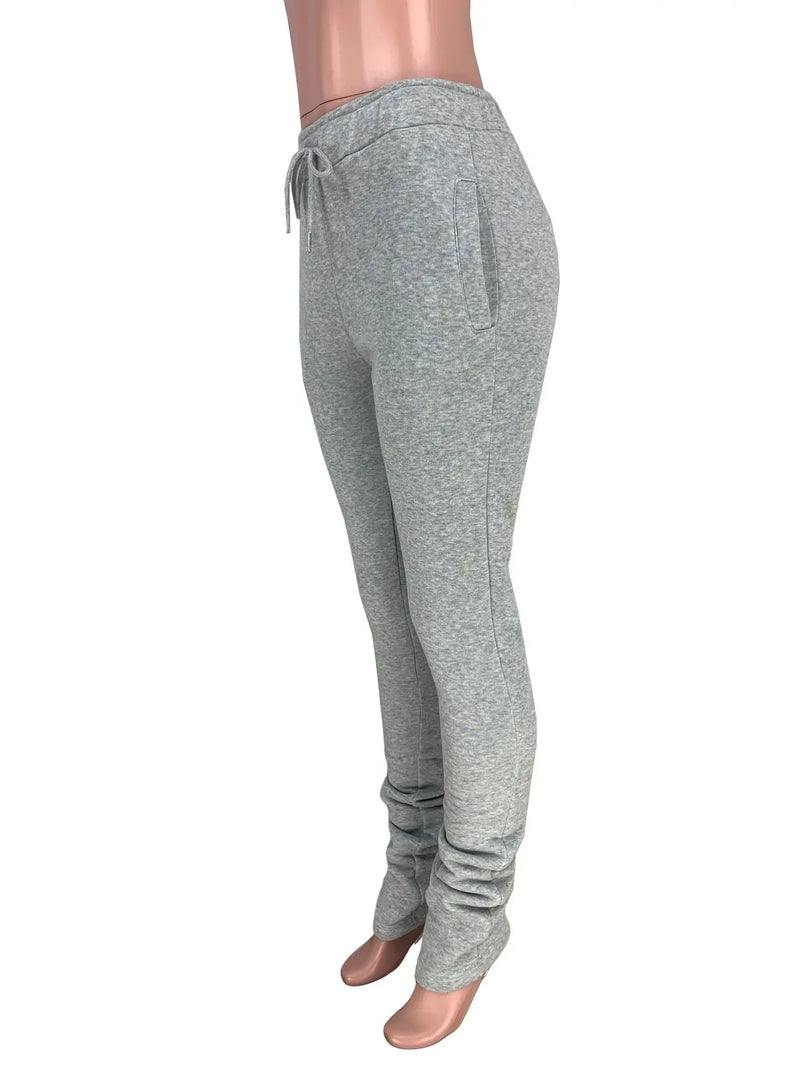 XS-3XL Size Stacked Sweat Pants Fall Winter Womens Mid Waist Thick Stacked Fleece Pants Joggers Long Trousers Sweatpants