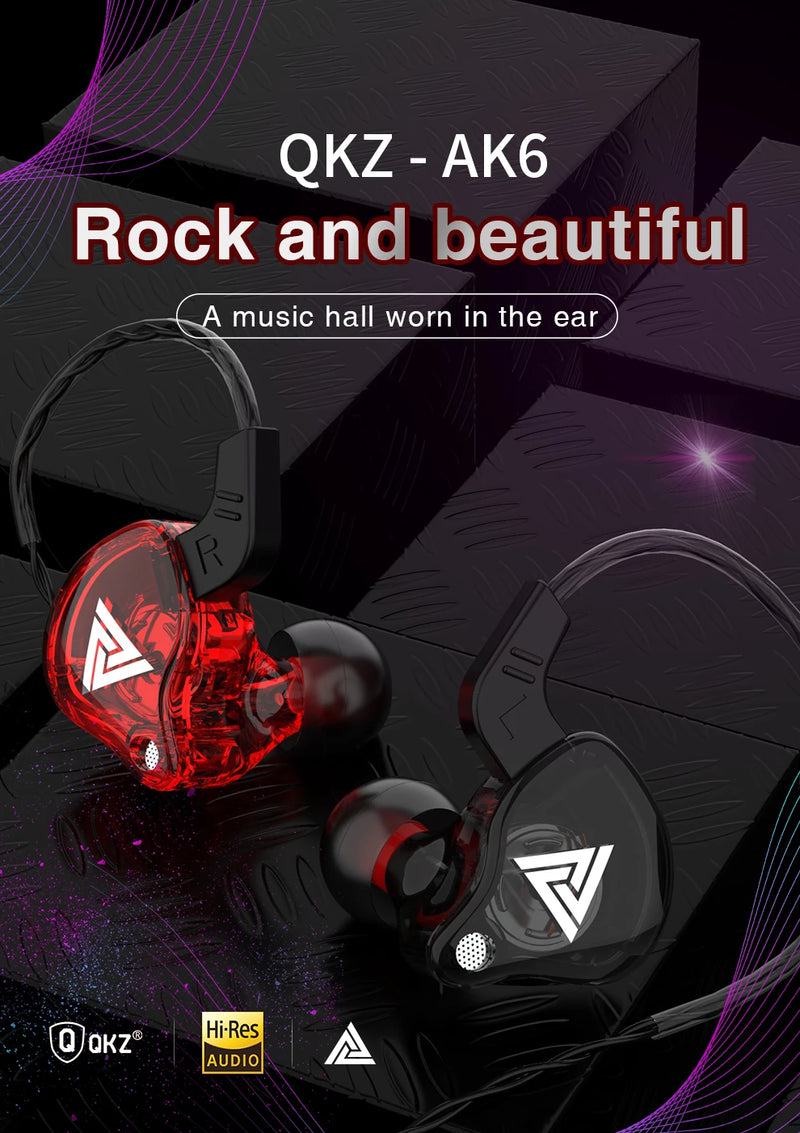 Original QKZ AK6 In Ear Earphone 6 Dynamic Driver Unit Headphone With Mic Stereo Sports HIFI Subwoofer Headset Monitor Earbuds