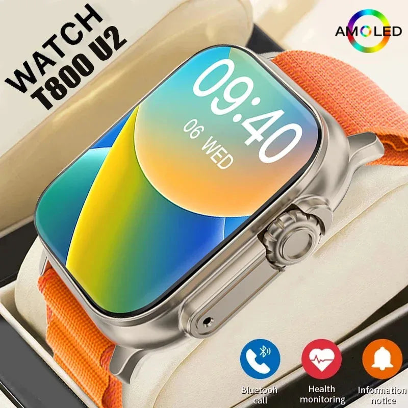 New Watch T800 U2 Smart Watch 49mm 2024 New NFC Men Women GPS Track Bluetooth Call BT Music Games Wireless Charging Smartwatch