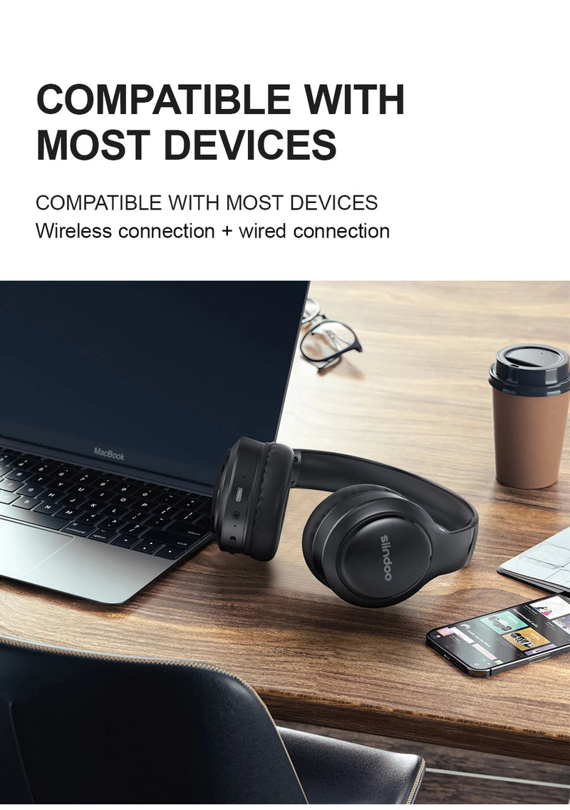 Siindoo JH-919 Wireless Bluetooth Headphones Foldable Stereo Earphones Super Bass Noise Reduction Mic For Iphone Laptop PC TV