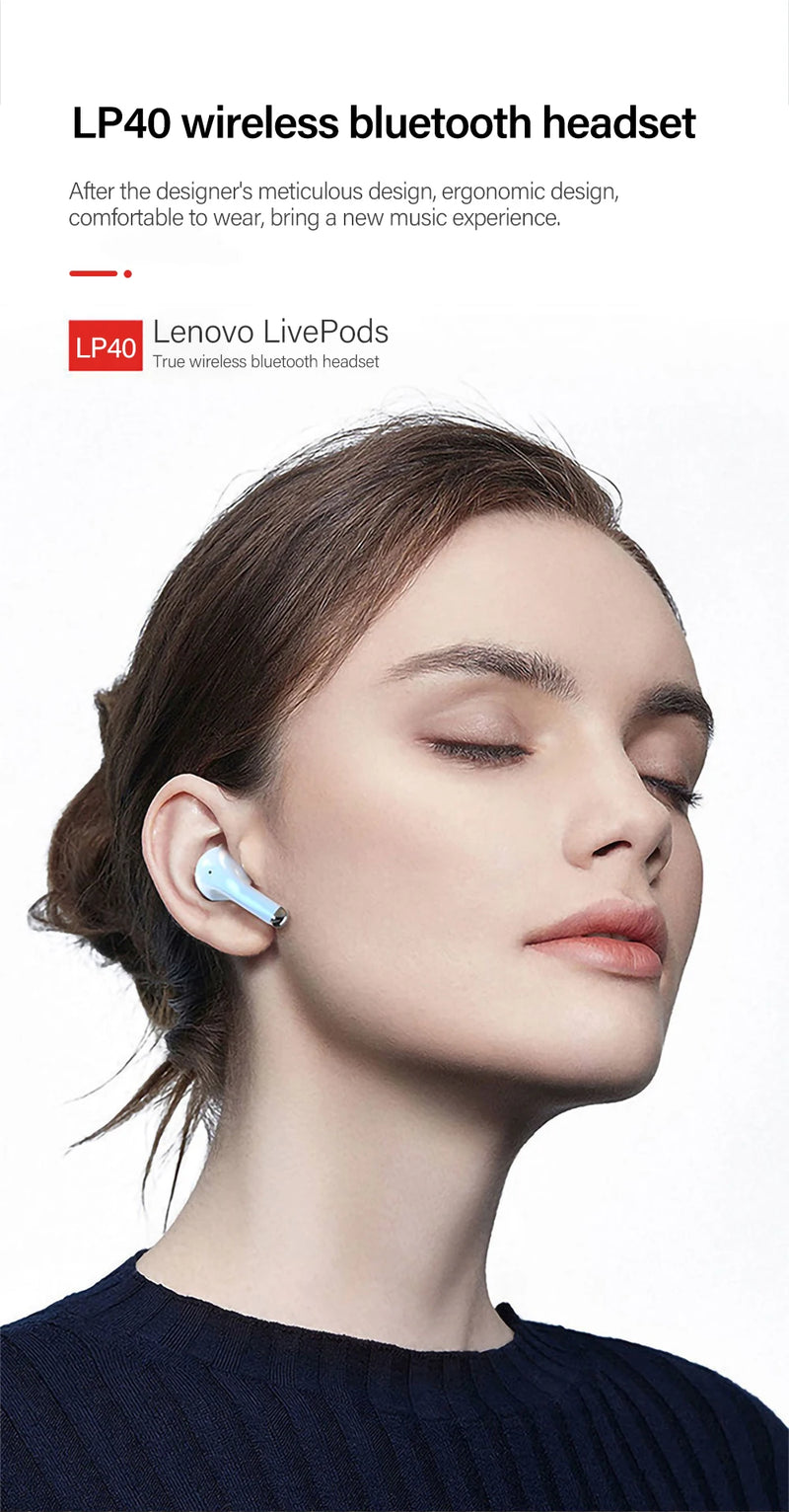 Original Lenovo LP40 pro Upgrade TWS Wireless Earphone Bluetooth5.0 Dual Stereo Noise Reduction Bass Touch Control Sport Earbuds