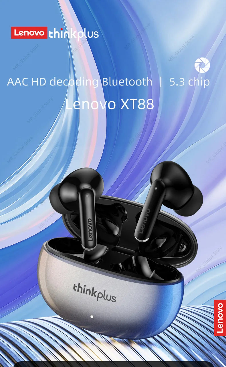 NEW Original Lenovo XT88 TWS Wireless Earphone Bluetooth 5.3 Dual Stereo Noise Reduction Bass Touch Control Long Standby headset