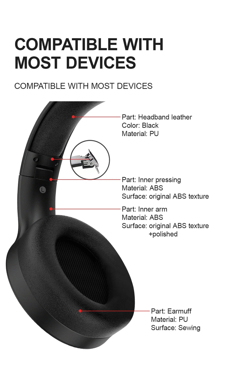 Siindoo JH-919 Wireless Bluetooth Headphones Foldable Stereo Earphones Super Bass Noise Reduction Mic For Iphone Laptop PC TV