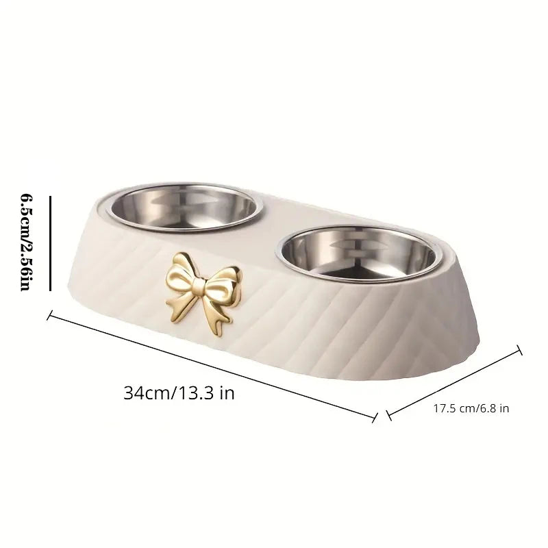 Pet Supplies Bow-tie Bowknot Cats Food Bowl PP Base Dog Bowl Stainless Steel Double Pet Accessories Feeding Drinking Double Bowl